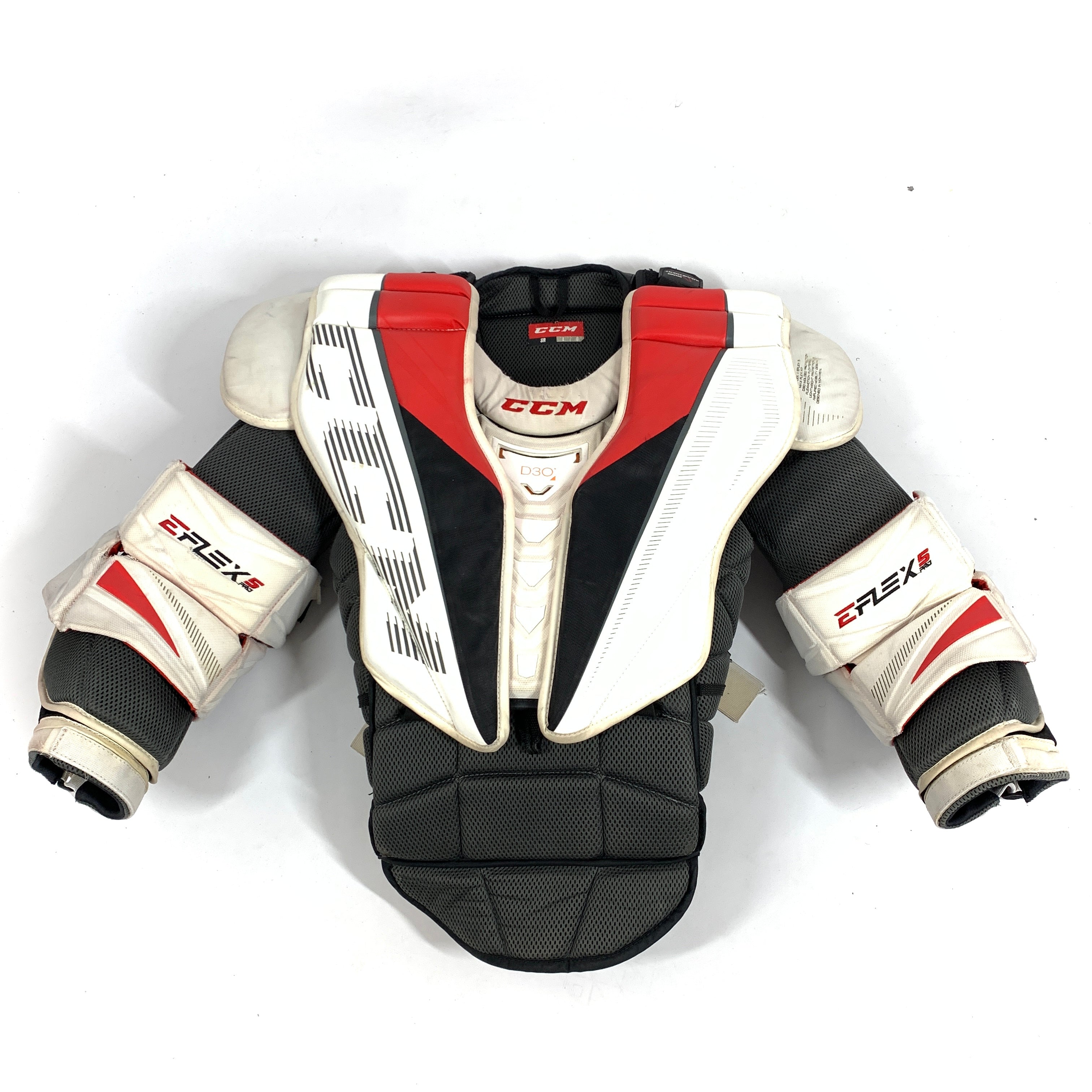 CCM Extreme Flex 5 Pro - Plastron de gardien de but Pro d'occasion (blanc/rouge)